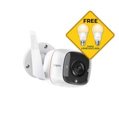 TP-Link Tapo C310 Outdoor Security Wi-Fi Camera 3MP with Night Vision Bonus Free L510B and L510E Light Bulbs
